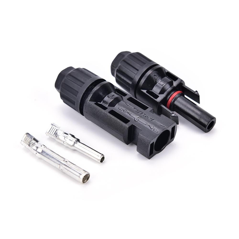 ACCESORIO CONECTOR SOLAR DE PVC TIPO MC4 PAR MACHO Y HEMBRA 4-6mm P/PANELES SOLARES y 5 metros de cable solar rojo y negro respectivamente de 4mm (SOLO VENTA MERCADO LIBRE)